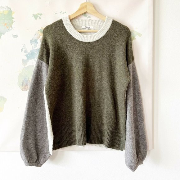 Madewell Sweaters - Madewell Small Sweater Colorblock Payton Pullover Balloon Sleeve Coziest Yarn
